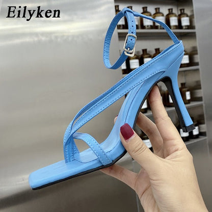 best Eilyken New Fashion Pinch Narrow Band Women Sandals 2023 Summer Square Open Toe Ankle Buckle Strap High Heels Ladies Shoes 0 shop online at M2K Trends for