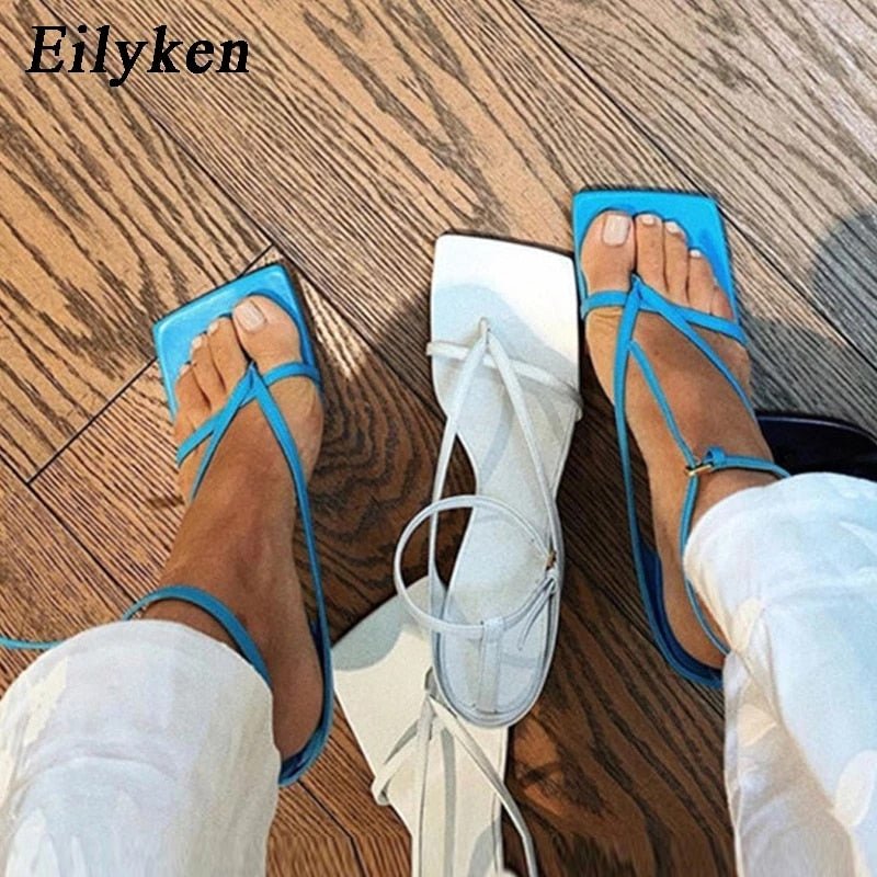 best Eilyken New Fashion Pinch Narrow Band Women Sandals 2023 Summer Square Open Toe Ankle Buckle Strap High Heels Ladies Shoes 0 shop online at M2K Trends for