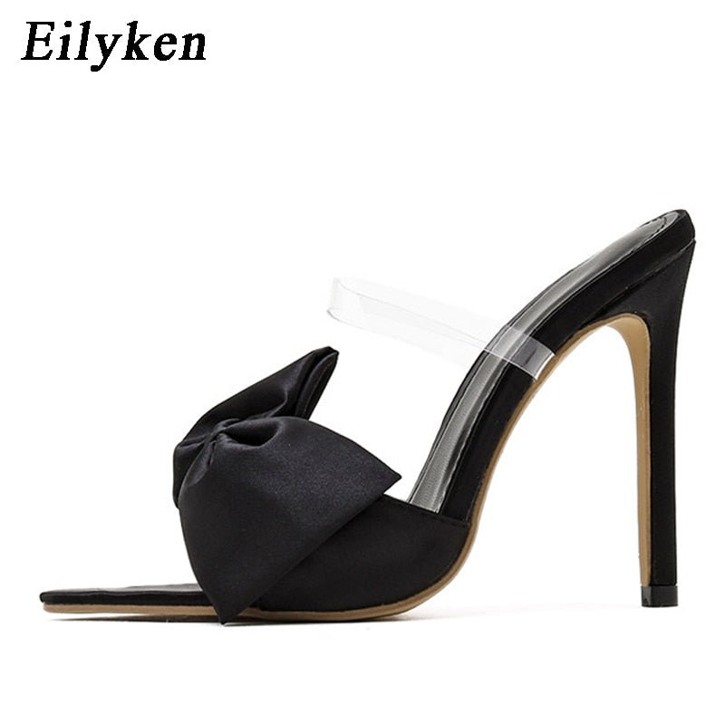 best Eilyken Silk Butterfly-knot Slippers Mule High Heels Women Sandals Flip Flops Pointed toe Strappy Slides Party Shoes 0 shop online at M2K Trends for