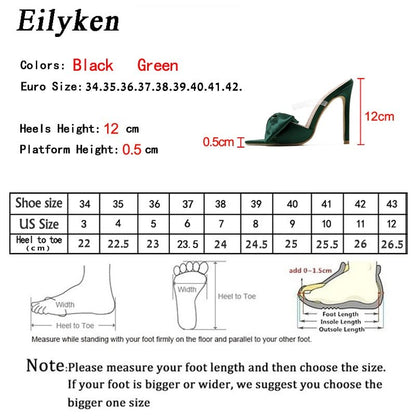 best Eilyken Silk Butterfly-knot Slippers Mule High Heels Women Sandals Flip Flops Pointed toe Strappy Slides Party Shoes 0 shop online at M2K Trends for