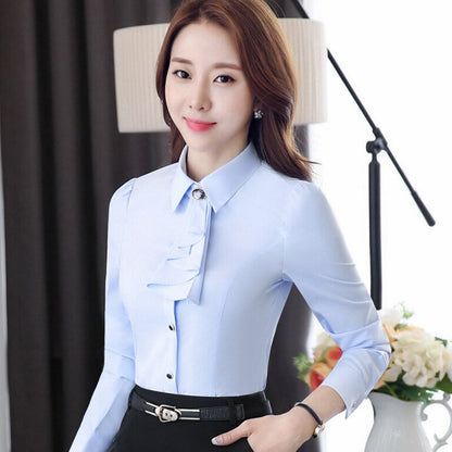 best Elegant Ladies Long-Sleeve Blue Shirt Autumn White Purple Bow Tie Chiffon Women Blouse Work Wear Formal Office Tops Women`s Blouse shop online at M2K Trends for Women`s blouse