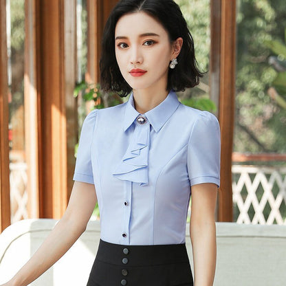 best Elegant Ladies Long-Sleeve Blue Shirt Autumn White Purple Bow Tie Chiffon Women Blouse Work Wear Formal Office Tops Women`s Blouse shop online at M2K Trends for Women`s blouse