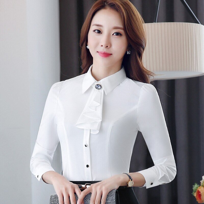 best Elegant Ladies Long-Sleeve Blue Shirt Autumn White Purple Bow Tie Chiffon Women Blouse Work Wear Formal Office Tops Women`s Blouse shop online at M2K Trends for Women`s blouse