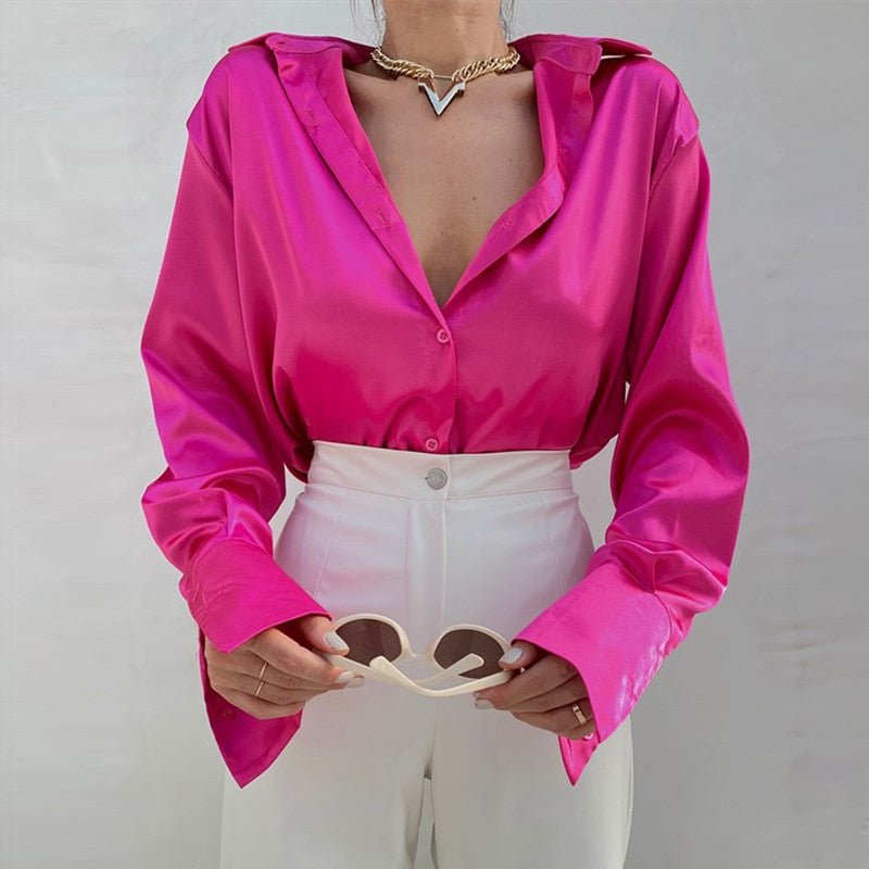 best Elegant Satin Long Sleeve Blouses Women 2022 Vintage Blue Green Silk Shirt Women Casual Loose Button Up Female Shirts Tops 18913 0 shop online at M2K Trends for