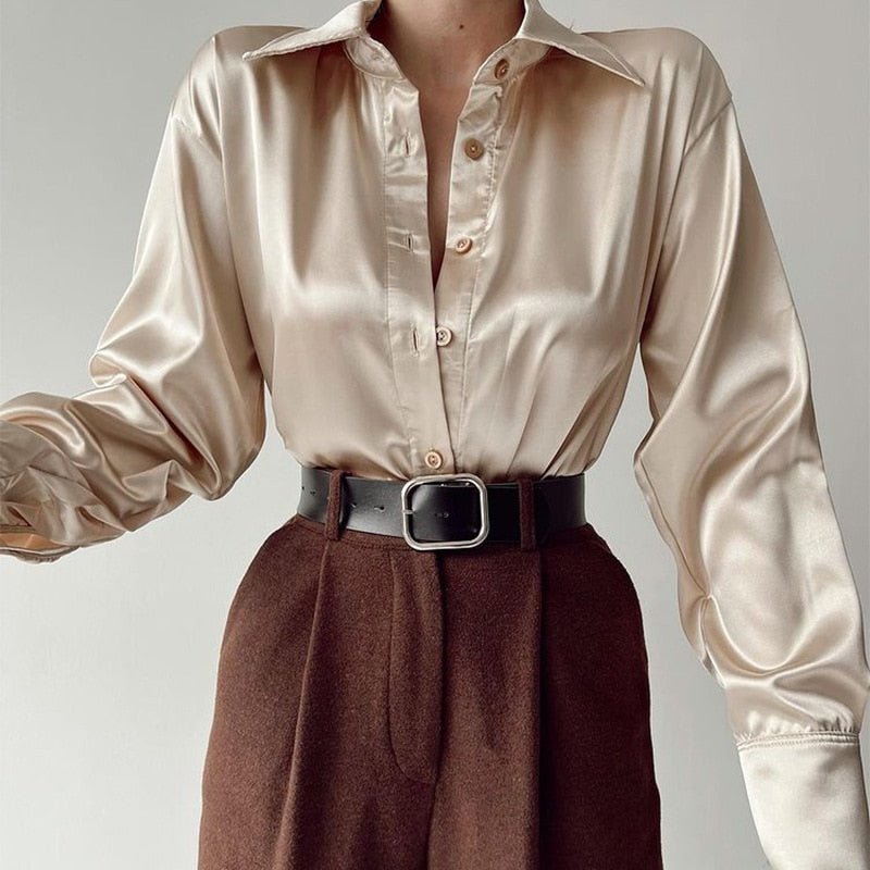best Elegant Satin Long Sleeve Blouses Women 2022 Vintage Blue Green Silk Shirt Women Casual Loose Button Up Female Shirts Tops 18913 0 shop online at M2K Trends for