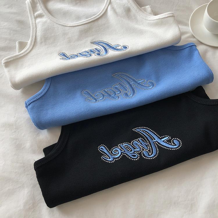 best Embroidered Letters High Waist Crop Top Women Breathable Camisole Ribbed Solid Color Streetwear Y2K Gyaru Clothing Tank Top 0 shop online at M2K Trends for
