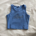 best Embroidered Letters High Waist Crop Top Women Breathable Camisole Ribbed Solid Color Streetwear Y2K Gyaru Clothing Tank Top 0 shop online at M2K Trends for