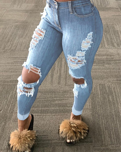 best Explosion style ripped denim women trousers Pants shop online at M2K Trends for