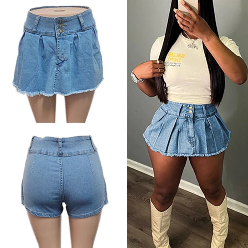 best FAGADOER Y2k Denim Shorts Women Pleated Skirt Shorts Summer Stretchy Casual Shorts Retro 90s Fashion Streetwear Short Pants shop online at M2K Trends for