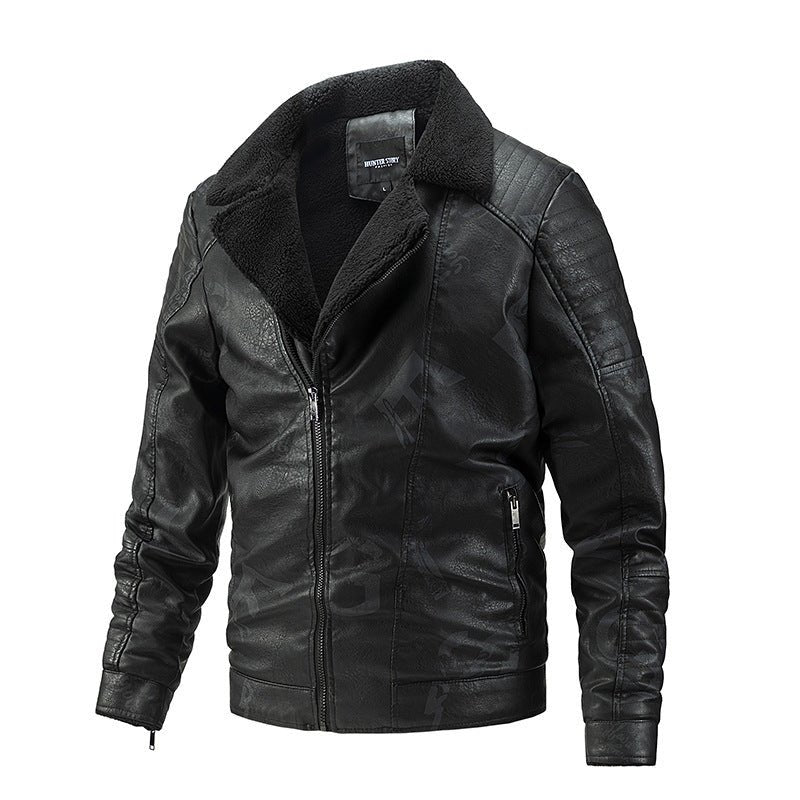 best Fall Winter Lapel Men's Plus Velvet Motorcycle Leather Jacket 0 shop online at M2K Trends for