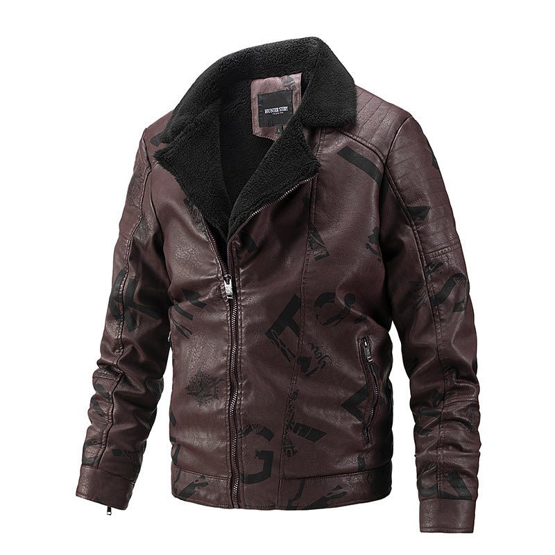 best Fall Winter Lapel Men's Plus Velvet Motorcycle Leather Jacket 0 shop online at M2K Trends for