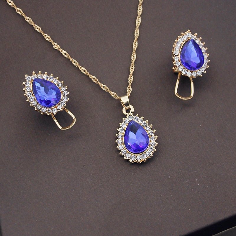 best Fashion Crystal Pendants Necklace Earrings Sets for Women Jewelry Set Bridal Wedding Earring Necklace Set Accessories shop online at M2K Trends for
