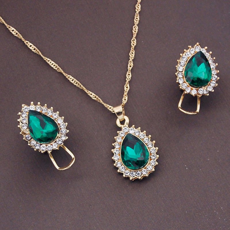 best Fashion Crystal Pendants Necklace Earrings Sets for Women Jewelry Set Bridal Wedding Earring Necklace Set Accessories shop online at M2K Trends for
