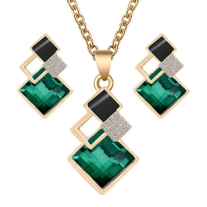 best Fashion Crystal Pendants Necklace Earrings Sets for Women Jewelry Set Bridal Wedding Earring Necklace Set Accessories shop online at M2K Trends for