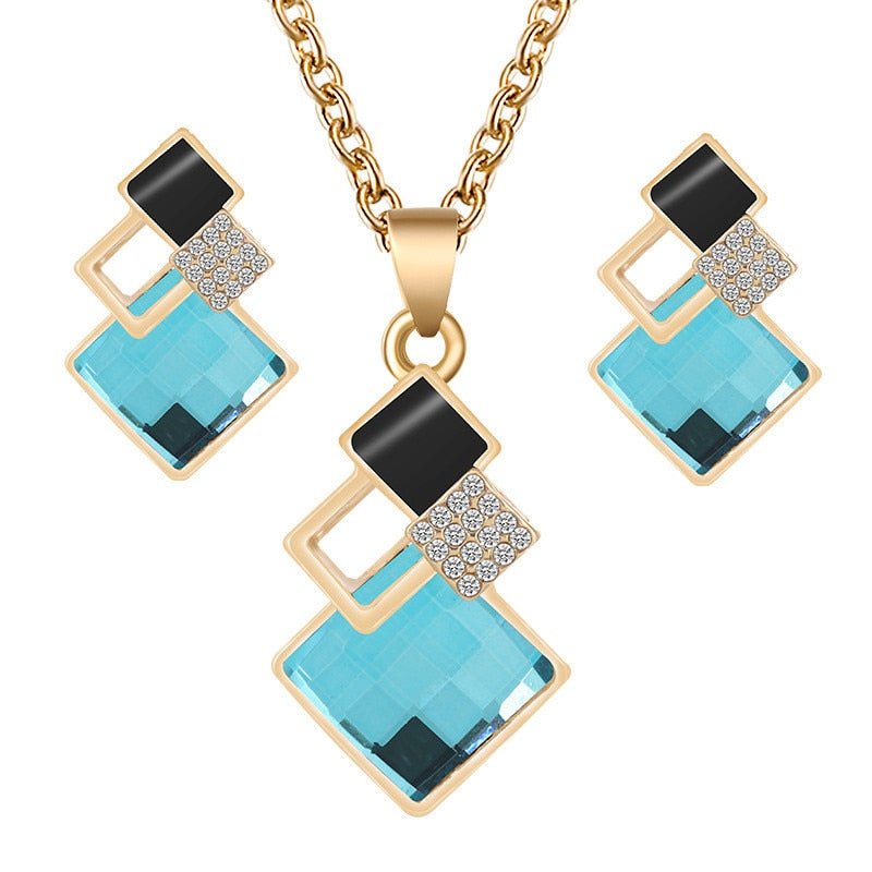 best Fashion Crystal Pendants Necklace Earrings Sets for Women Jewelry Set Bridal Wedding Earring Necklace Set Accessories shop online at M2K Trends for