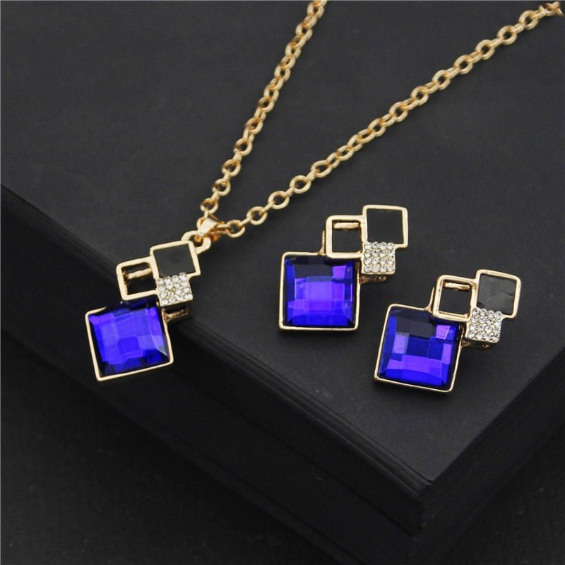 best Fashion Crystal Pendants Necklace Earrings Sets for Women Jewelry Set Bridal Wedding Earring Necklace Set Accessories shop online at M2K Trends for