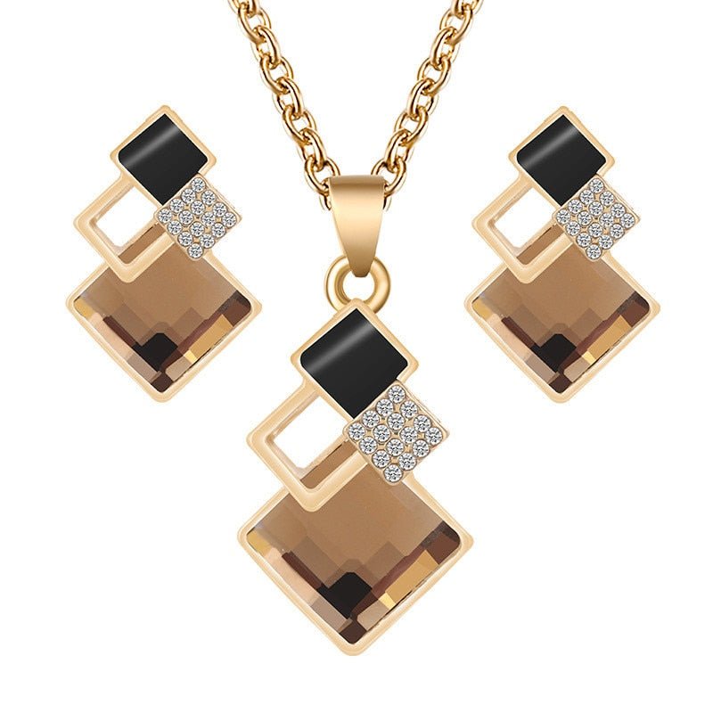 best Fashion Crystal Pendants Necklace Earrings Sets for Women Jewelry Set Bridal Wedding Earring Necklace Set Accessories shop online at M2K Trends for