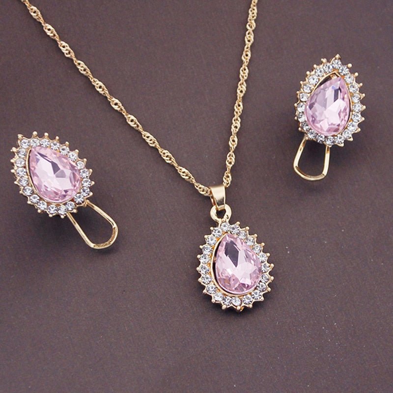 best Fashion Crystal Pendants Necklace Earrings Sets for Women Jewelry Set Bridal Wedding Earring Necklace Set Accessories shop online at M2K Trends for