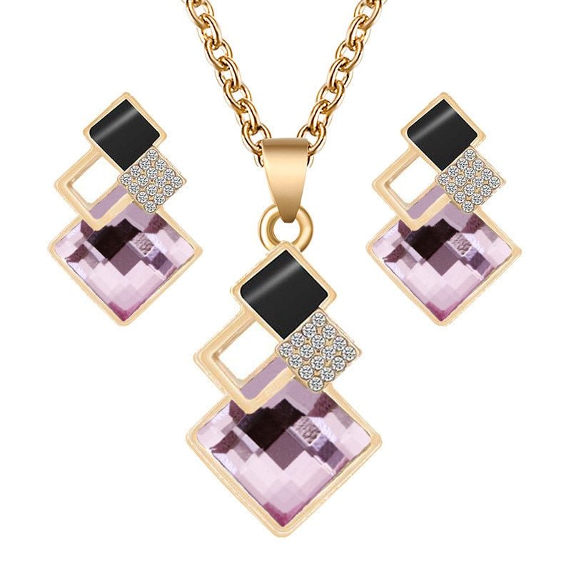 best Fashion Crystal Pendants Necklace Earrings Sets for Women Jewelry Set Bridal Wedding Earring Necklace Set Accessories shop online at M2K Trends for