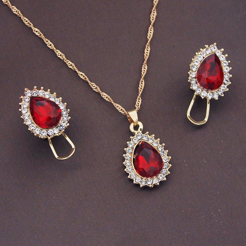 best Fashion Crystal Pendants Necklace Earrings Sets for Women Jewelry Set Bridal Wedding Earring Necklace Set Accessories shop online at M2K Trends for