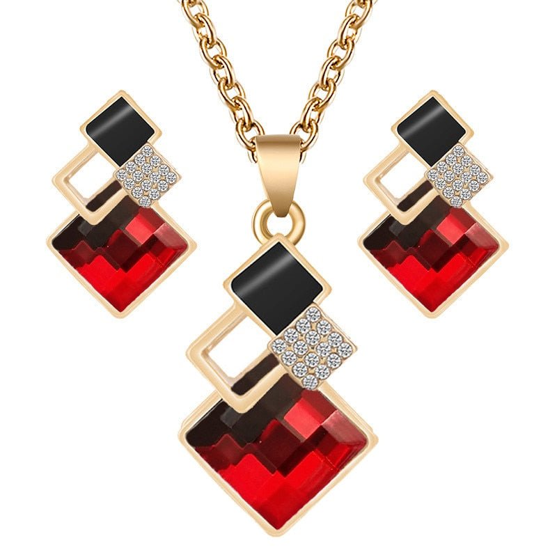 best Fashion Crystal Pendants Necklace Earrings Sets for Women Jewelry Set Bridal Wedding Earring Necklace Set Accessories shop online at M2K Trends for