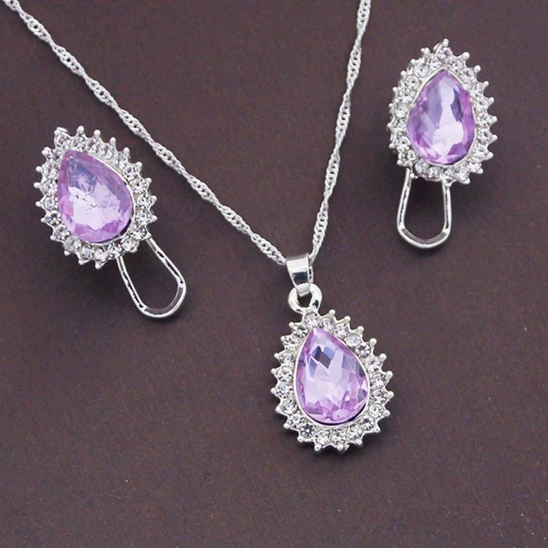 best Fashion Crystal Pendants Necklace Earrings Sets for Women Jewelry Set Bridal Wedding Earring Necklace Set Accessories shop online at M2K Trends for