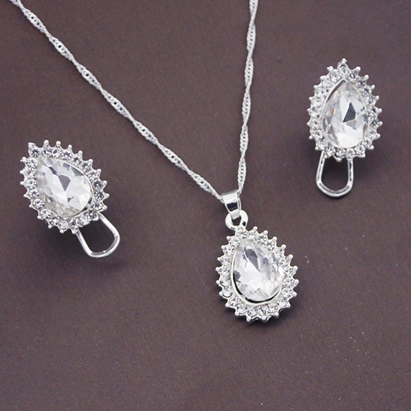 best Fashion Crystal Pendants Necklace Earrings Sets for Women Jewelry Set Bridal Wedding Earring Necklace Set Accessories shop online at M2K Trends for