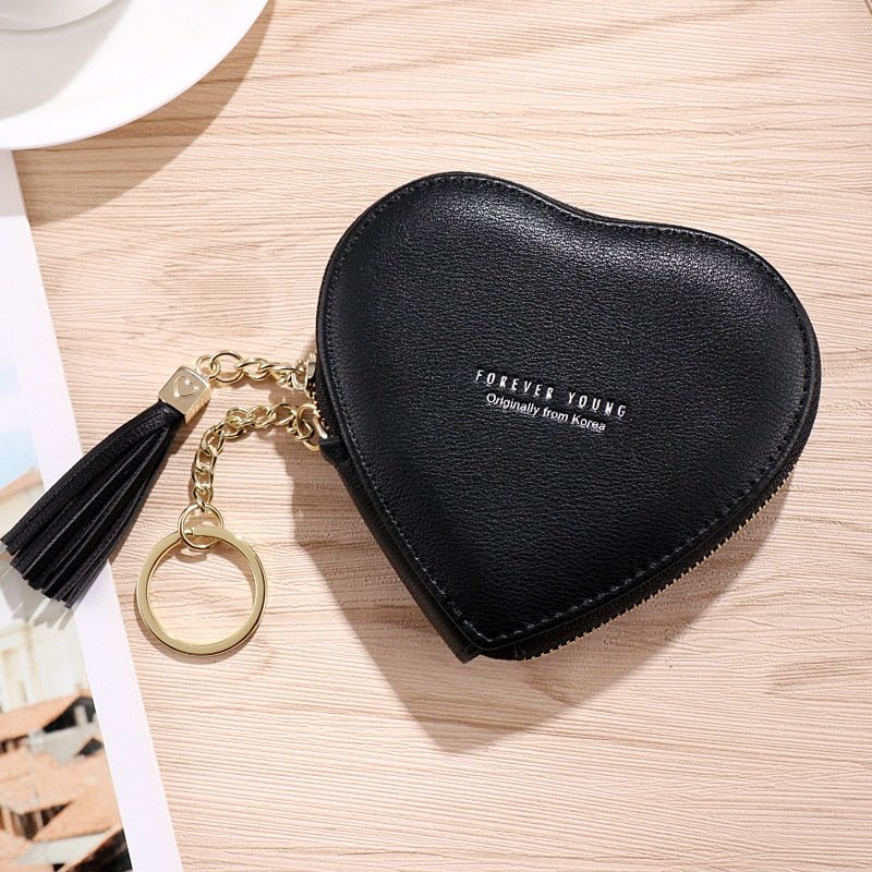 best Fashion Heart Shape Women&#39;s Wallets PU Leather Tassels Zipper Mini Clutch Key Ring Coin Money Bag Girls Cute Small Purse 0 shop online at M2K Trends for