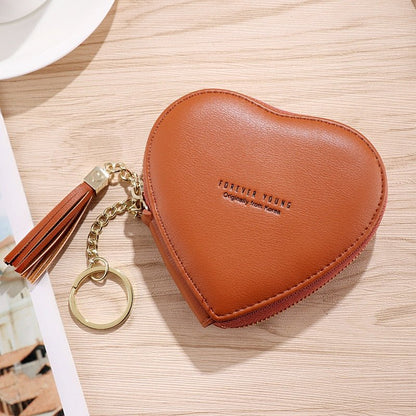 best Fashion Heart Shape Women&#39;s Wallets PU Leather Tassels Zipper Mini Clutch Key Ring Coin Money Bag Girls Cute Small Purse 0 shop online at M2K Trends for