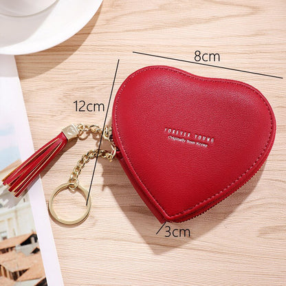 best Fashion Heart Shape Women&#39;s Wallets PU Leather Tassels Zipper Mini Clutch Key Ring Coin Money Bag Girls Cute Small Purse 0 shop online at M2K Trends for