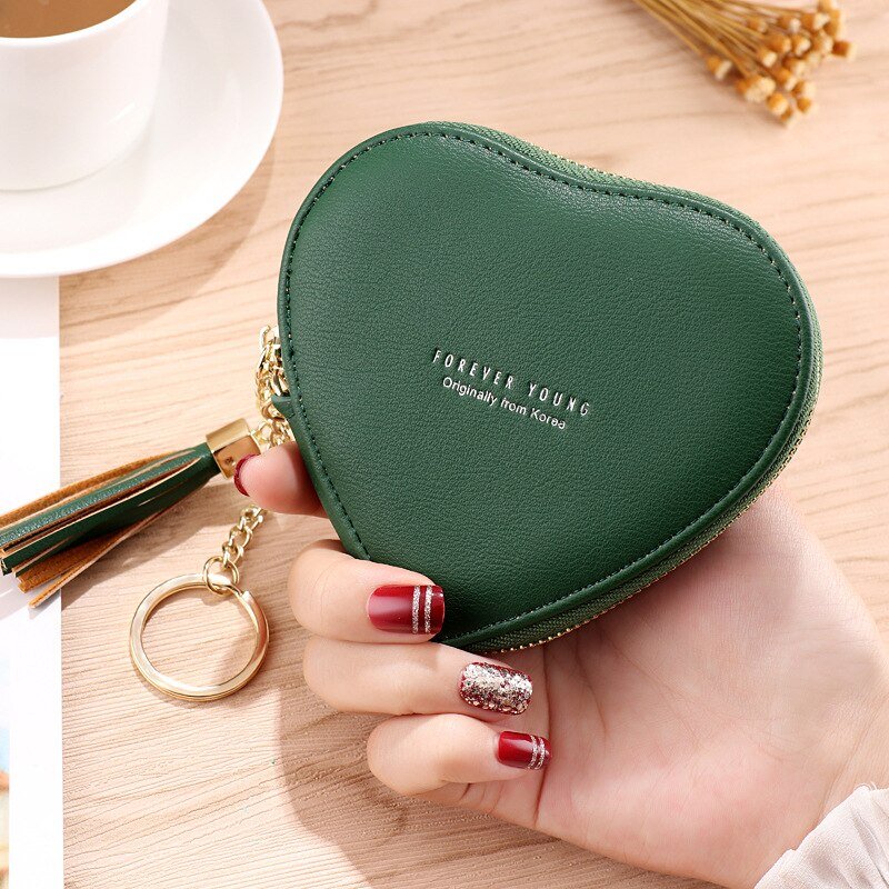 best Fashion Heart Shape Women&#39;s Wallets PU Leather Tassels Zipper Mini Clutch Key Ring Coin Money Bag Girls Cute Small Purse 0 shop online at M2K Trends for