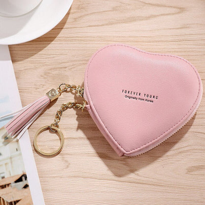 best Fashion Heart Shape Women&#39;s Wallets PU Leather Tassels Zipper Mini Clutch Key Ring Coin Money Bag Girls Cute Small Purse 0 shop online at M2K Trends for