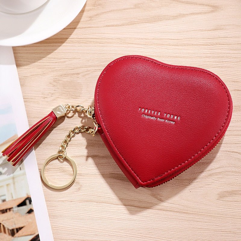 best Fashion Heart Shape Women&#39;s Wallets PU Leather Tassels Zipper Mini Clutch Key Ring Coin Money Bag Girls Cute Small Purse 0 shop online at M2K Trends for