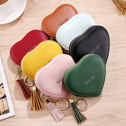 best Fashion Heart Shape Women&#39;s Wallets PU Leather Tassels Zipper Mini Clutch Key Ring Coin Money Bag Girls Cute Small Purse 0 shop online at M2K Trends for