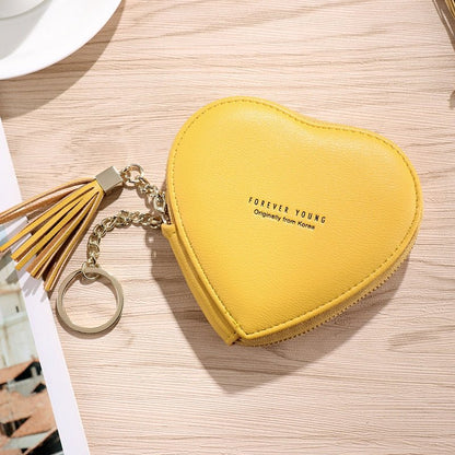 best Fashion Heart Shape Women&#39;s Wallets PU Leather Tassels Zipper Mini Clutch Key Ring Coin Money Bag Girls Cute Small Purse 0 shop online at M2K Trends for