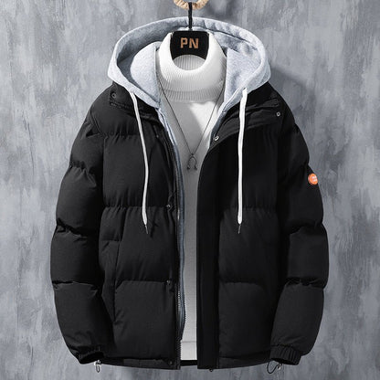 best Fashion Hooded Jacket Men Winter Windproof Thickened Fake Two-piece Coat Solid Leisure Sports Cotton Jacket 0 shop online at M2K Trends for Hoodie