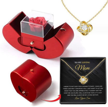 best Fashion Jewelry Box Red Apple Christmas Gift Necklace Eternal Rose For Girl Mother's Day Valentine's Day Gifts With Artificial Flower Rose Flower Jewelry Box gifts shop online at M2K Trends for cheap mothers day gifts