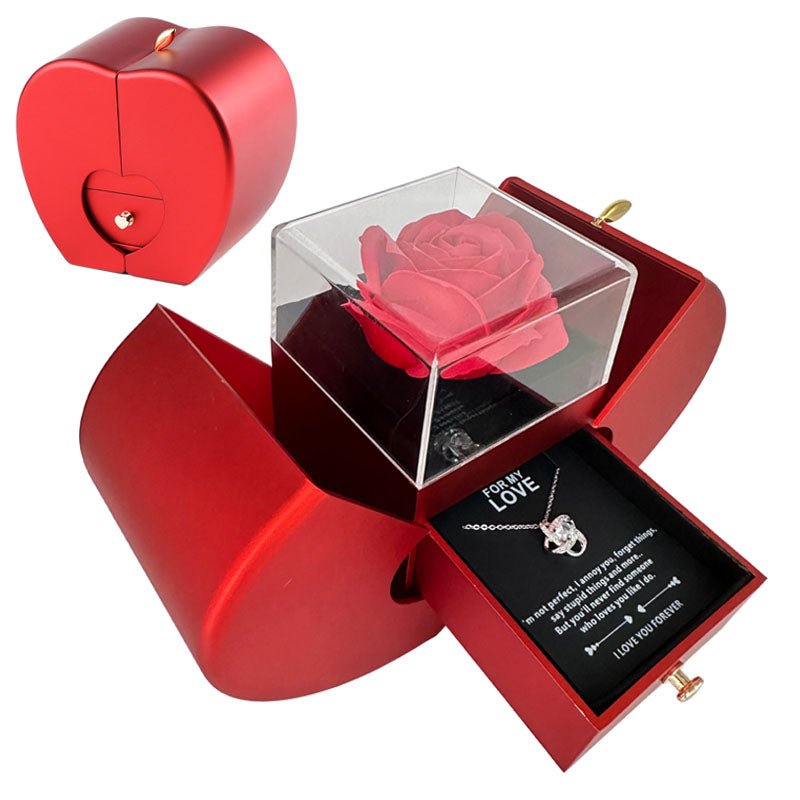 best Fashion Jewelry Box Red Apple Christmas Gift Necklace Eternal Rose For Girl Mother's Day Valentine's Day Gifts With Artificial Flower Rose Flower Jewelry Box gifts shop online at M2K Trends for cheap mothers day gifts