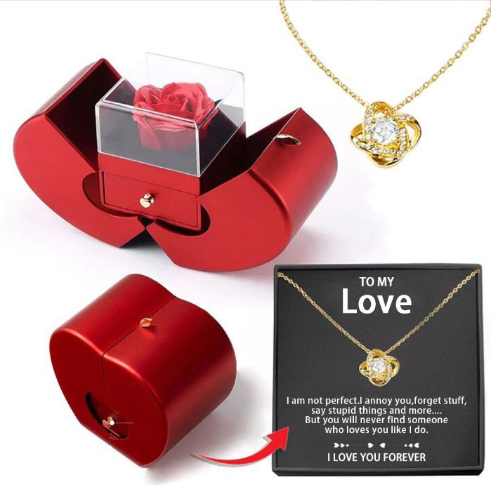 best Fashion Jewelry Box Red Apple Christmas Gift Necklace Eternal Rose For Girl Mother's Day Valentine's Day Gifts With Artificial Flower Rose Flower Jewelry Box gifts shop online at M2K Trends for cheap mothers day gifts