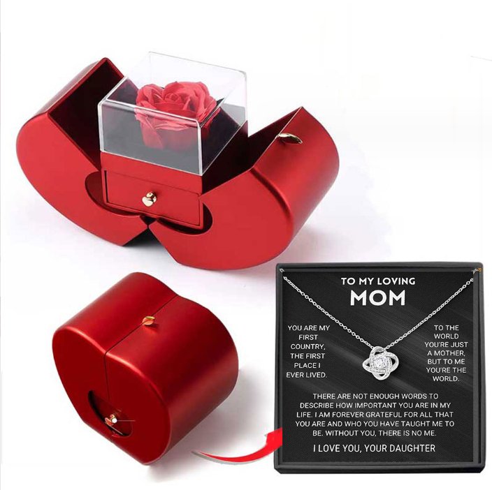 best Fashion Jewelry Box Red Apple Christmas Gift Necklace Eternal Rose For Girl Mother's Day Valentine's Day Gifts With Artificial Flower Rose Flower Jewelry Box gifts shop online at M2K Trends for cheap mothers day gifts