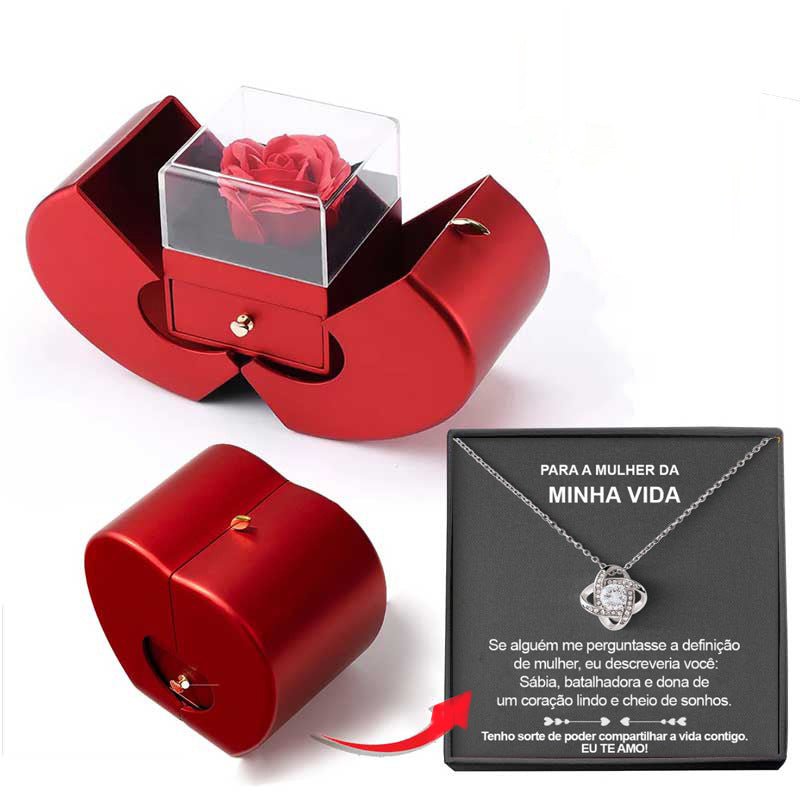 best Fashion Jewelry Box Red Apple Christmas Gift Necklace Eternal Rose For Girl Mother's Day Valentine's Day Gifts With Artificial Flower Rose Flower Jewelry Box gifts shop online at M2K Trends for cheap mothers day gifts