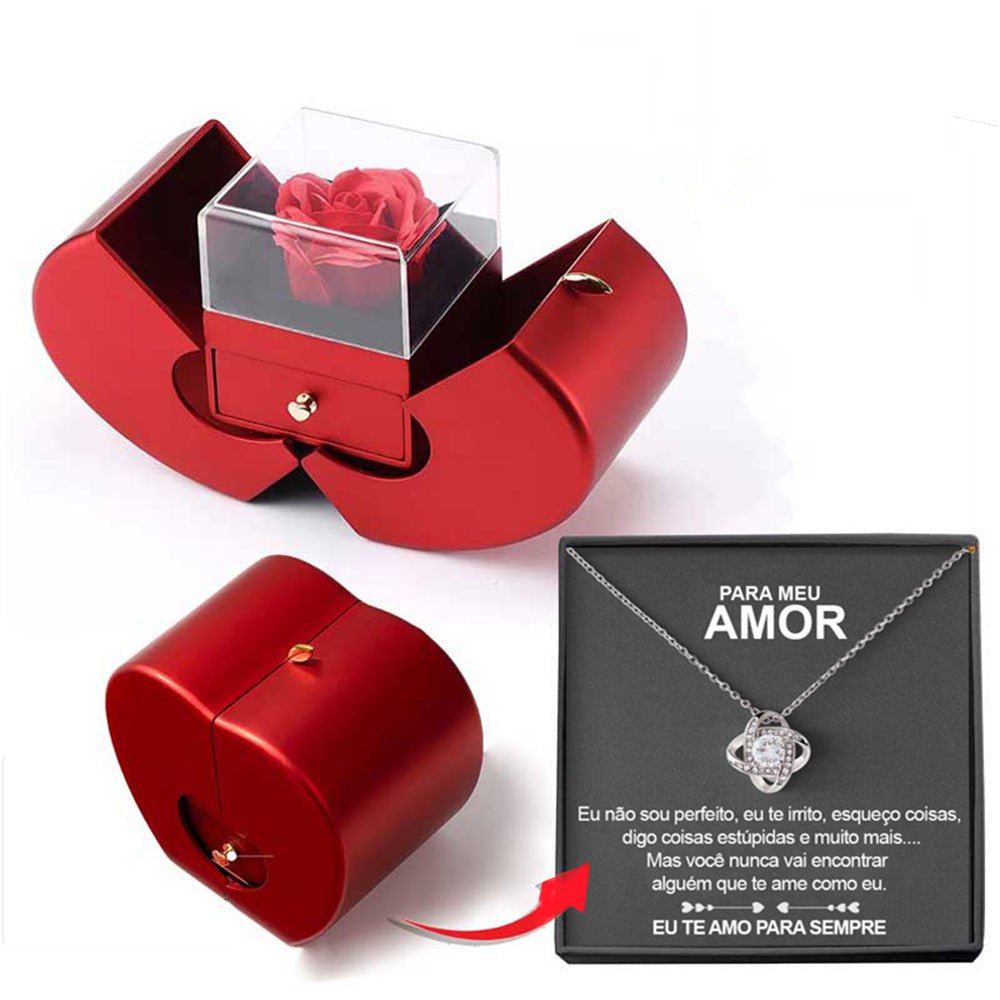 best Fashion Jewelry Box Red Apple Christmas Gift Necklace Eternal Rose For Girl Mother's Day Valentine's Day Gifts With Artificial Flower Rose Flower Jewelry Box gifts shop online at M2K Trends for cheap mothers day gifts