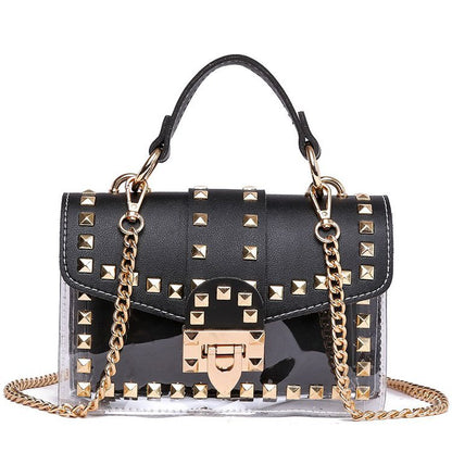 best Fashion Messenger Bag Chain Female Rivets Transparent Square Pvc Handbag Clear Jelly Bag Shoulder Bag shop online at M2K Trends for