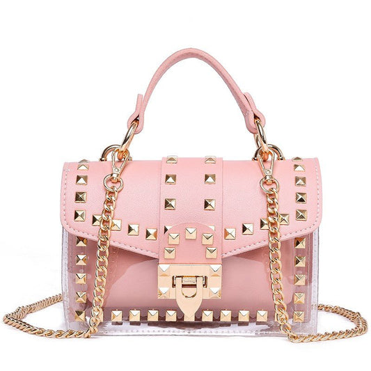 best Fashion Messenger Bag Chain Female Rivets Transparent Square Pvc Handbag Clear Jelly Bag Shoulder Bag shop online at M2K Trends for