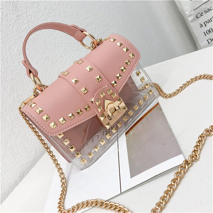 best Fashion Messenger Bag Chain Female Rivets Transparent Square Pvc Handbag Clear Jelly Bag Shoulder Bag shop online at M2K Trends for