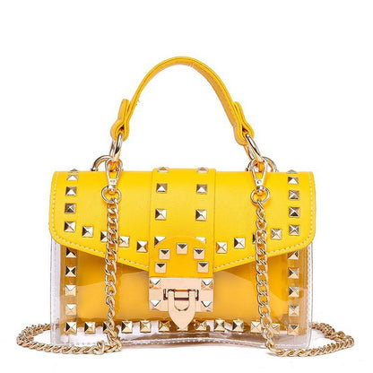 best Fashion Messenger Bag Chain Female Rivets Transparent Square Pvc Handbag Clear Jelly Bag Shoulder Bag shop online at M2K Trends for