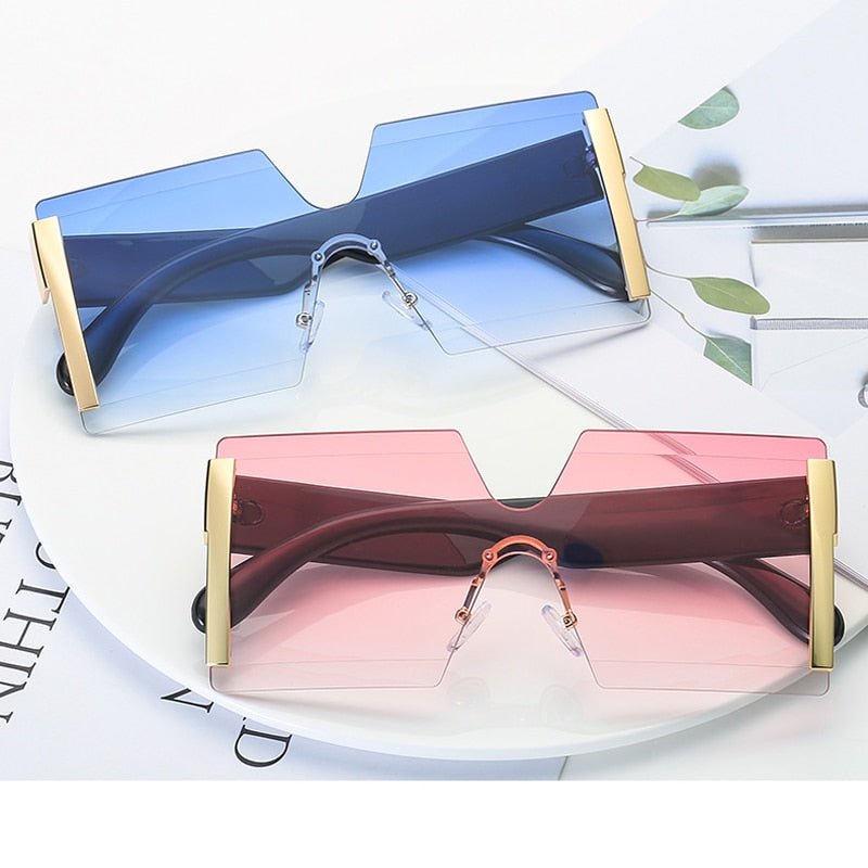 best Fashion Oversized Square Rimless Sunglasses Women Brand Designer Flat Top Big Sun Glasses Female One Piece Travel Gafa de sol 0 shop online at M2K Trends for