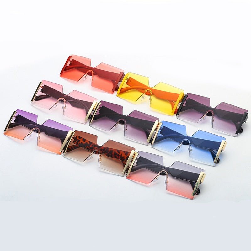 best Fashion Oversized Square Rimless Sunglasses Women Brand Designer Flat Top Big Sun Glasses Female One Piece Travel Gafa de sol 0 shop online at M2K Trends for