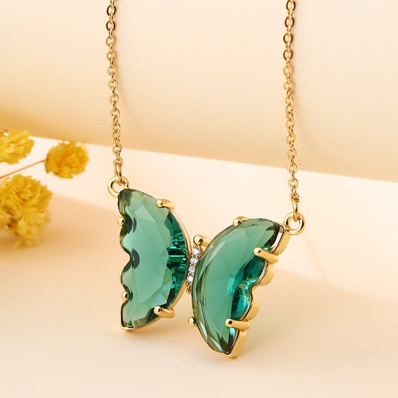best Fashion Stainless Steel Six Colors Crystal Butterfly Pendant Necklace For Women Glamour Female Color Butterfly Necklace Jewelry 0 shop online at M2K Trends for