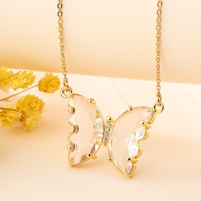 best Fashion Stainless Steel Six Colors Crystal Butterfly Pendant Necklace For Women Glamour Female Color Butterfly Necklace Jewelry 0 shop online at M2K Trends for
